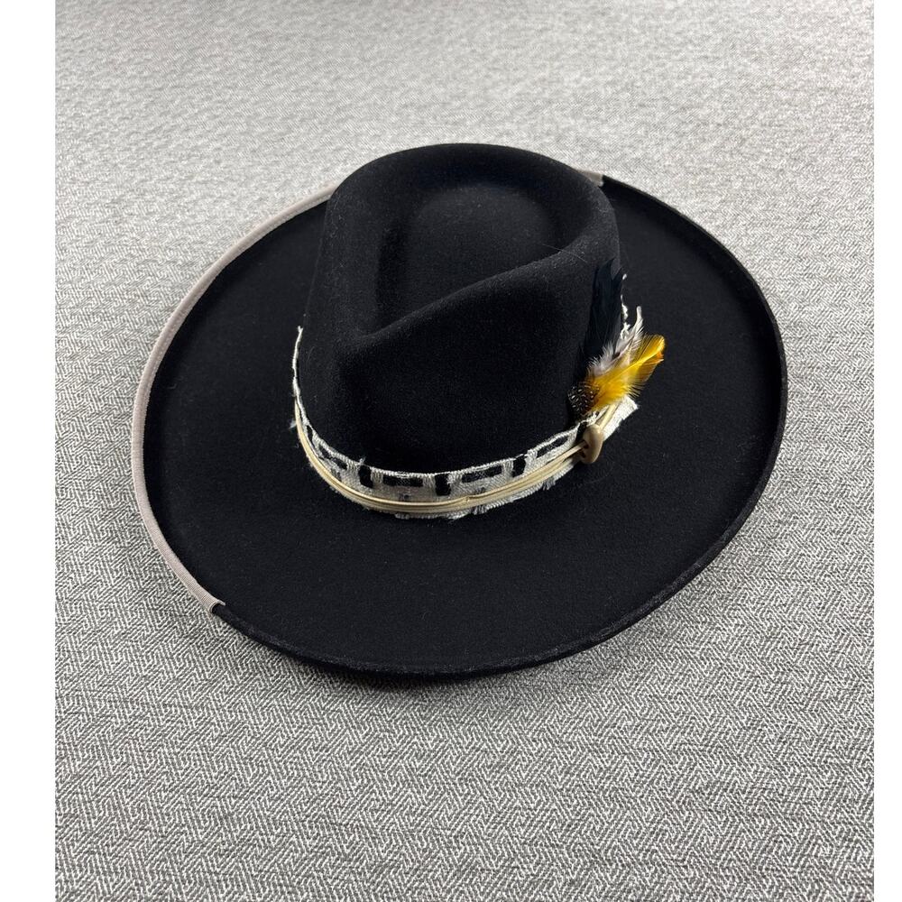 American Hat Makers Sz M Lounge Wool Fedora Wide Brim Boho Western Pencil Hat